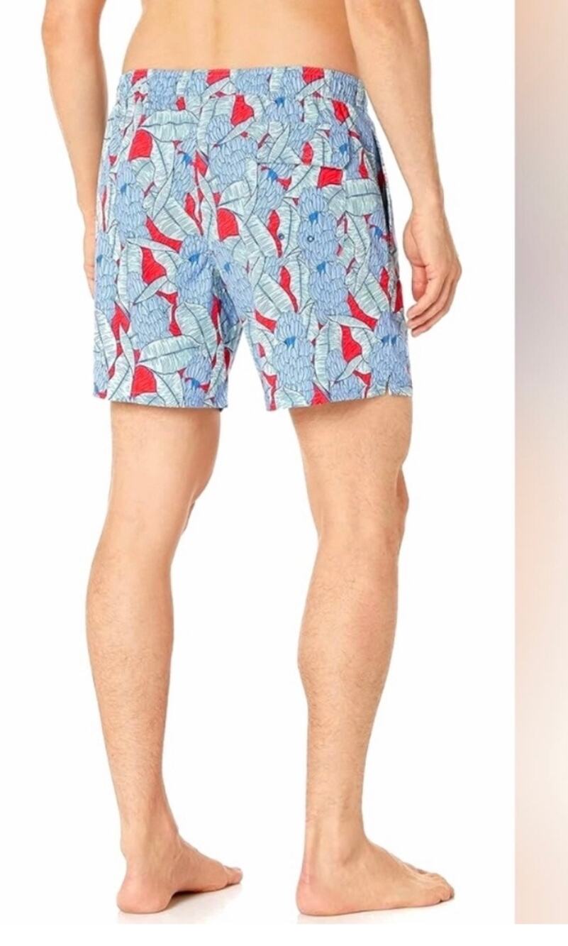 Vineyard Vines Men’s Chappy Swim Trunks Medium Blue Tropical Print EUC